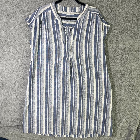 Stitch Drop Dress Top XL Blue White Striped V Neck - Picture 1 of 12